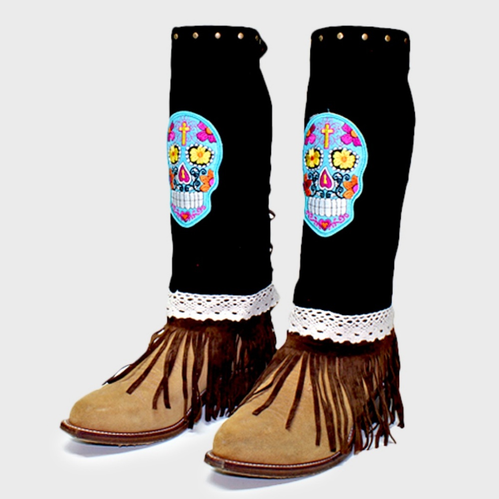 Day of the Dead Skull Suede Fringe Boot Toppers